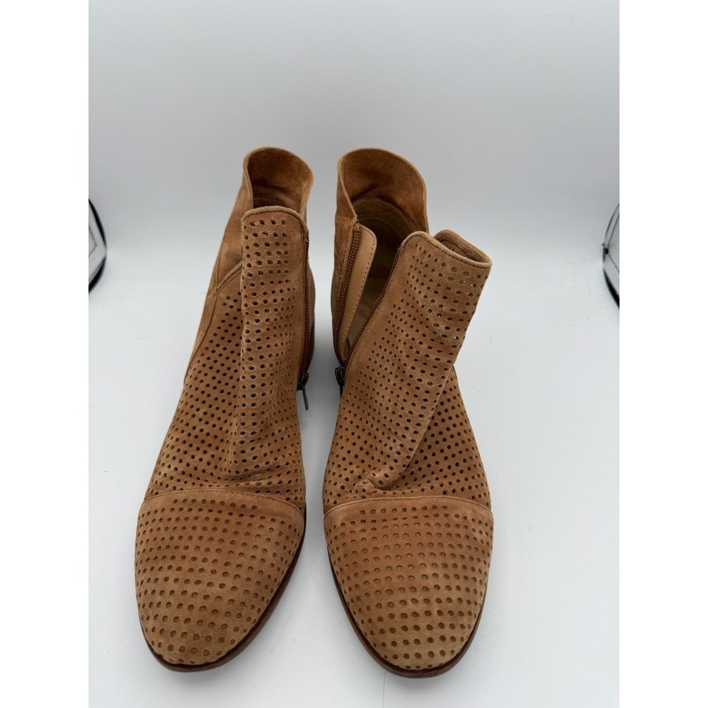 Boots Womens Size 10 Brown Suede‎ Perforated Ankle Booties Zip Low Heel Casual